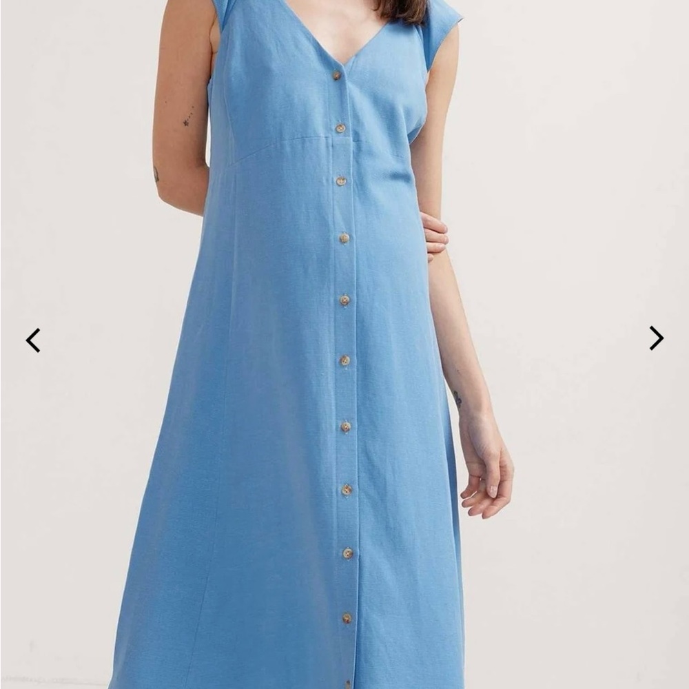 Hatch Sky Blue Midi Dress with Button-Down Front